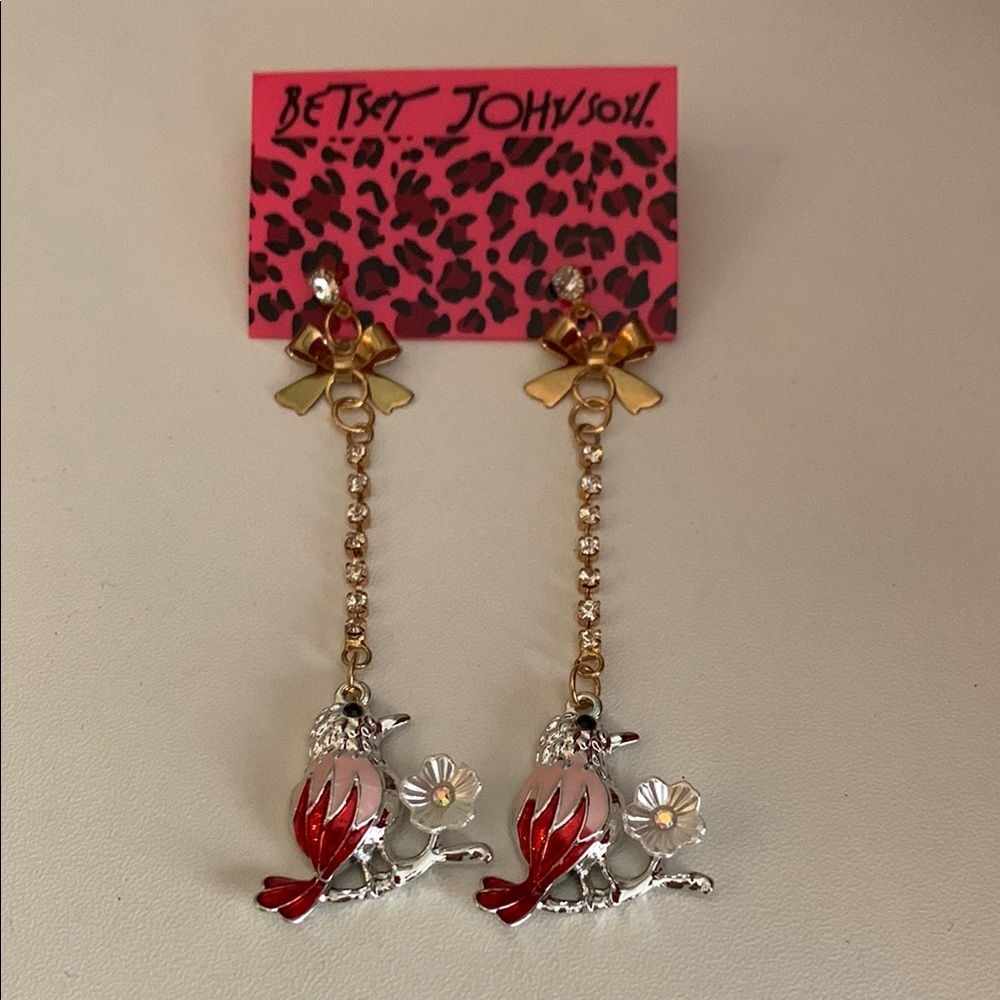 Betsey Johnson Red and Gold Bird Earrings